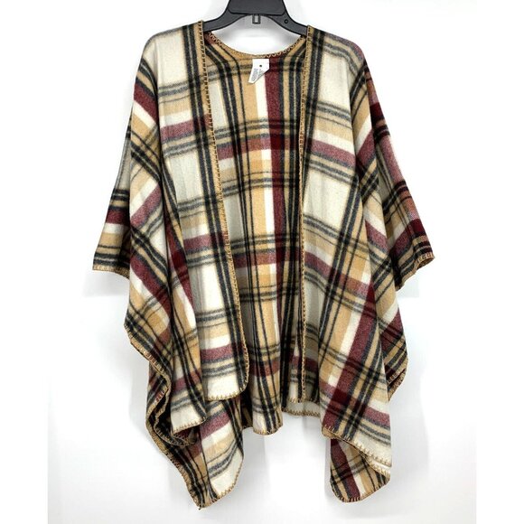 Woolrich Blanket Wrap Shawl Plaid Open Front Poncho - Picture 2 of 9